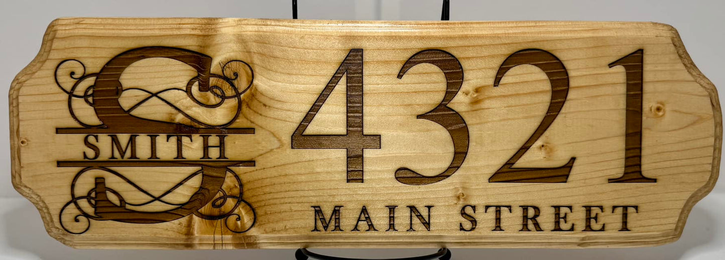 Monogram Name and Address Wooden Sign Plaque