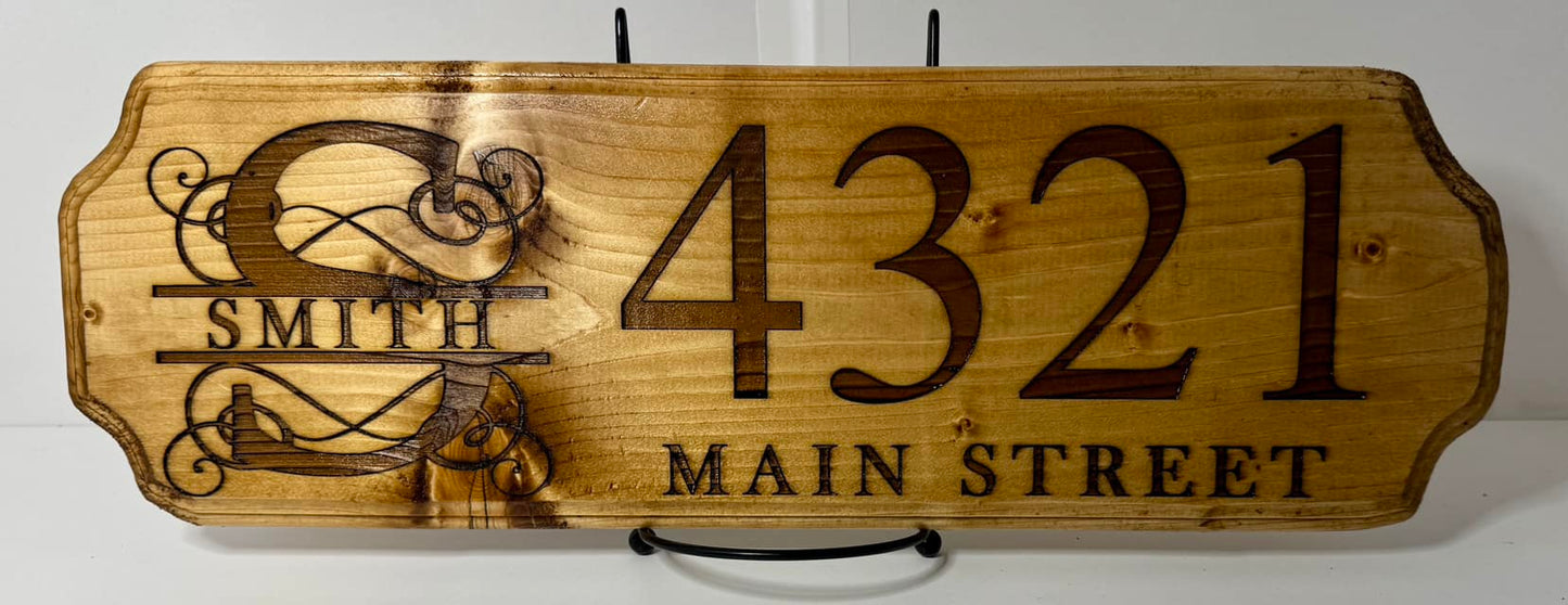 Monogram Name and Address Wooden Sign Plaque