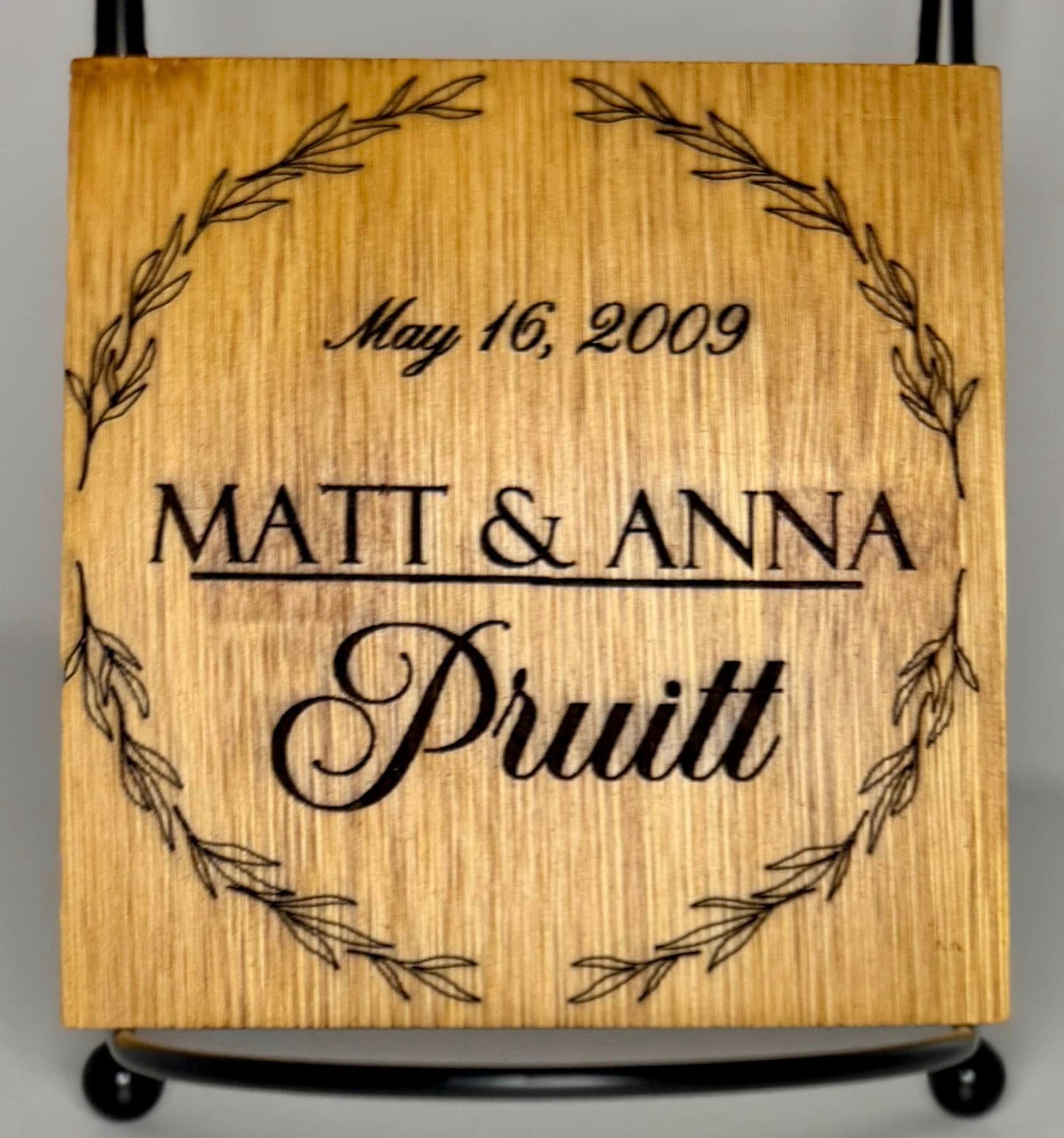 Personalized Wooden Coasters Optional QR Code Monogram Family Wedding Anniversary