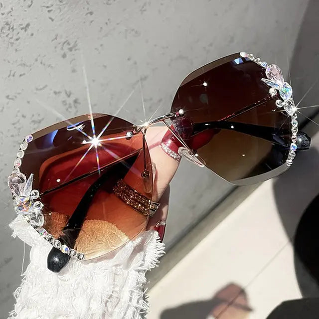 Vintage Style Rimless Rhinestone Sunglasses