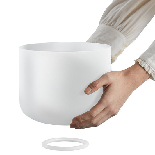 2PCS Crystal Singing Bowls, 8-inch And 10-inch A & F Note Singing Bowls, Frosted Quartz With 10" Carrying Bag, 1 Rubber Mallet And 2 O-Rings