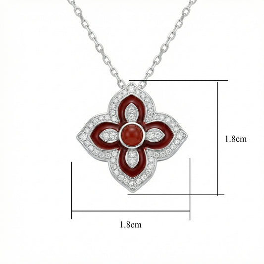 Floral Fire Flower Carnelian and Pave' Diamond Pendant Necklace