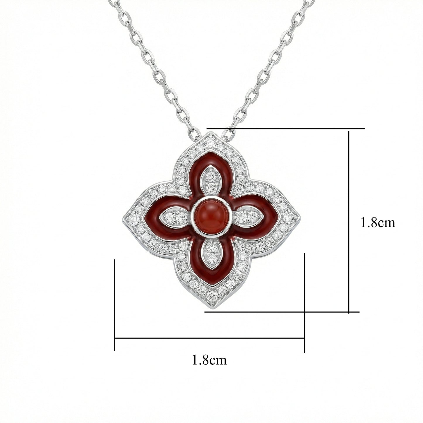 Floral Fire Flower Carnelian and Pave' Diamond Pendant Necklace