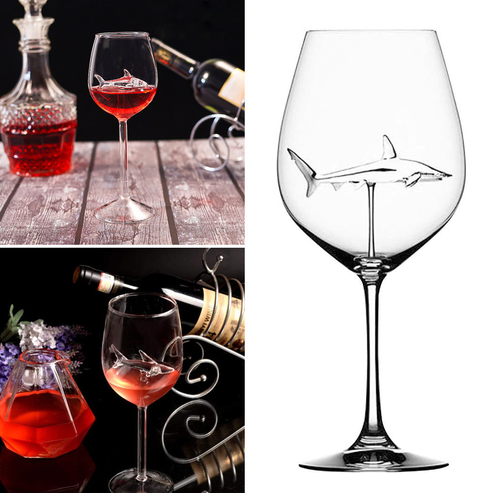 Crystal Shark Wine Glass with Glass Shark Inside Goblet