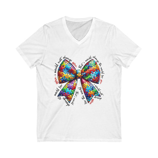 Autism Bow Women's Jersey Short Sleeve V-Neck Tee