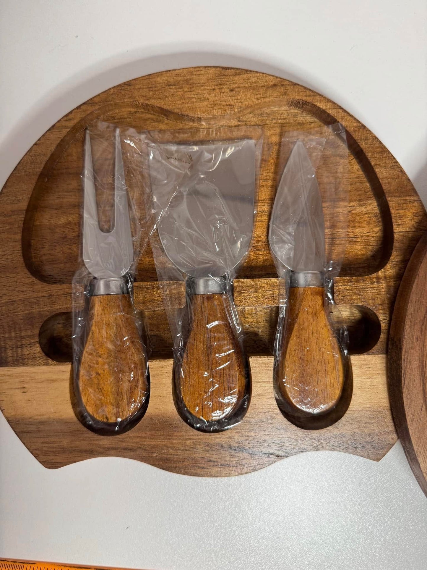 Set of 4 Monogram Round Swivel Top Charcuterie Board and Utensil Sets