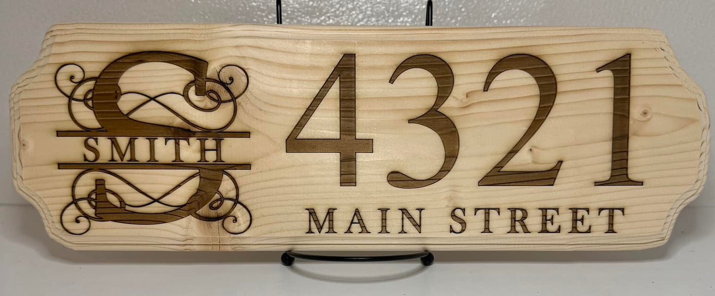 Monogram Name and Address Wooden Sign Plaque
