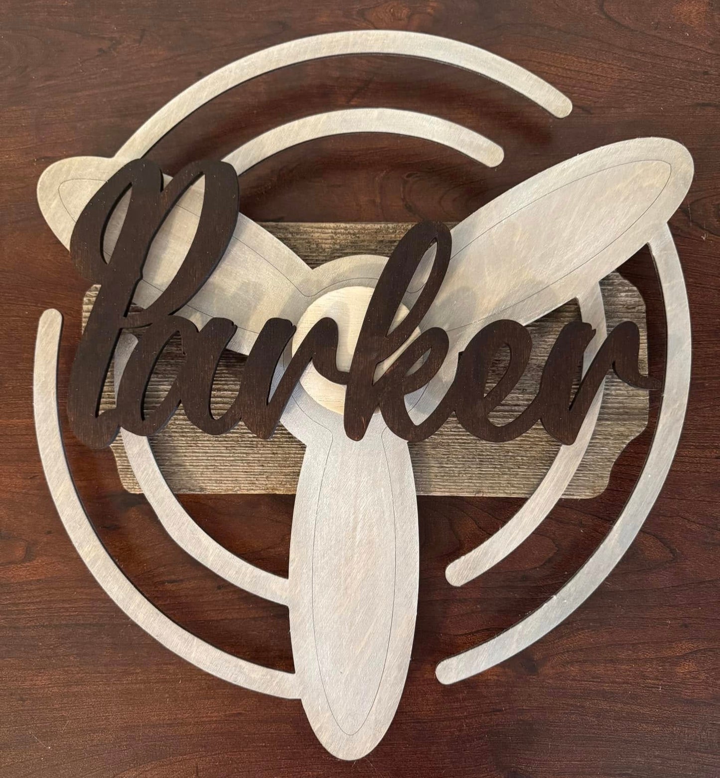 Whirling Propeller Name Sign Distressed Wood Personalized Wall Hanging 15”x15”