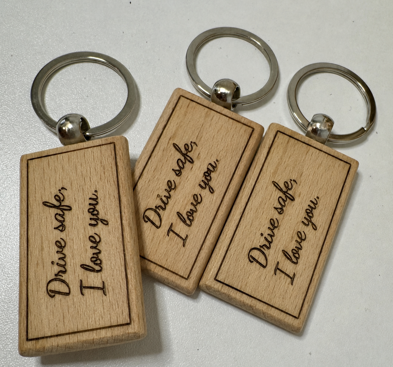 Personalized “Drive Safe, I Love You” Wooden Keychain