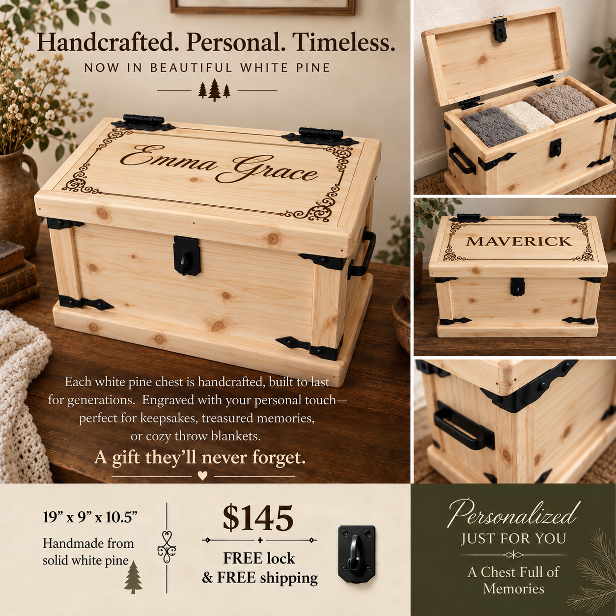 Personalized Handcrafted Keepsake Chest