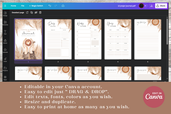 Coffee and Prayer Time Journal Editable and Printable