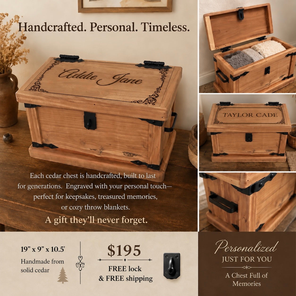 Personalized Handcrafted Cedar Keepsake Chest