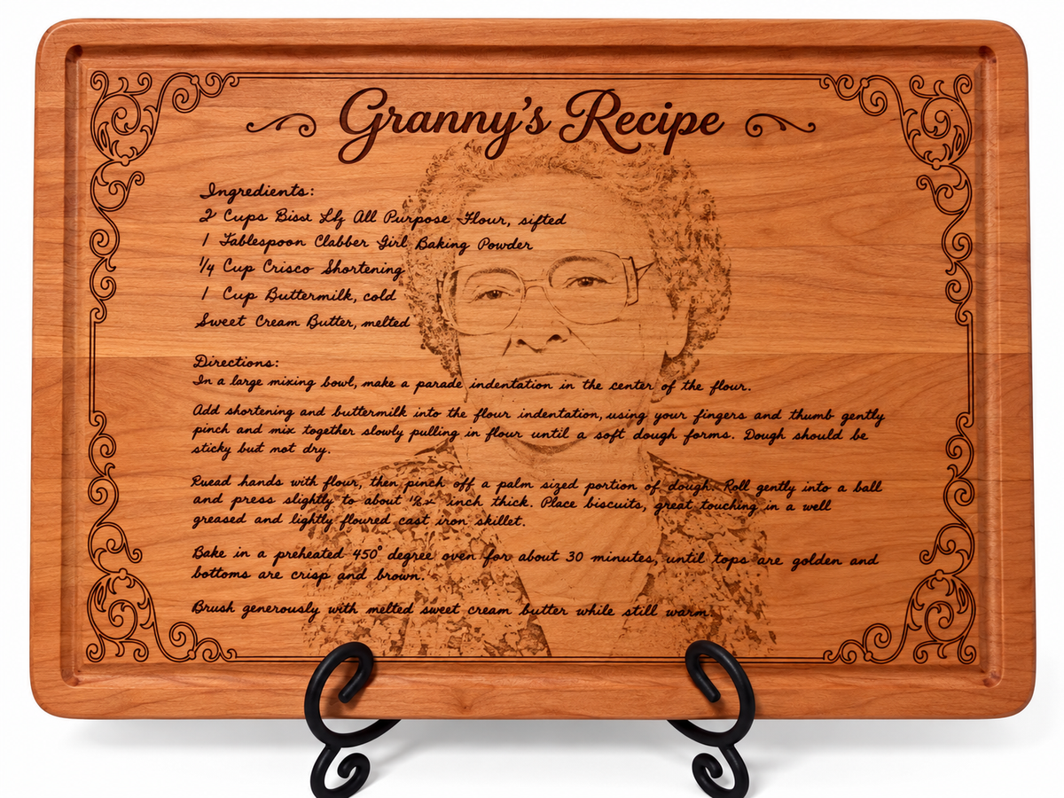Personalized Handwritten Recipe & Photo Cutting Board Cherry Heirloom Keepsake