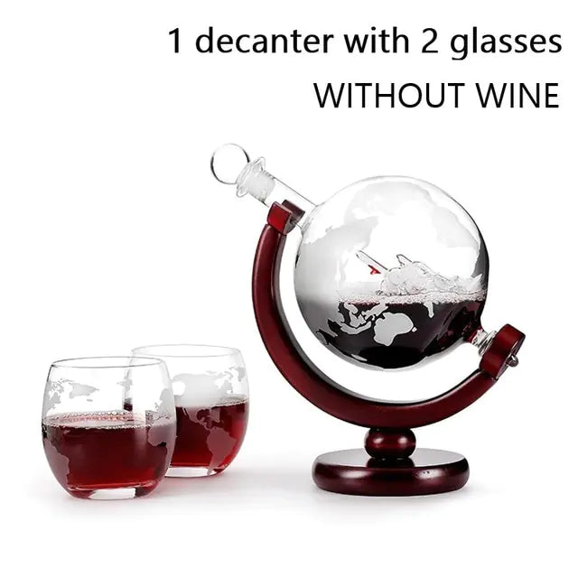 Whiskey Decanter Globe Wine Aerator Glass Set