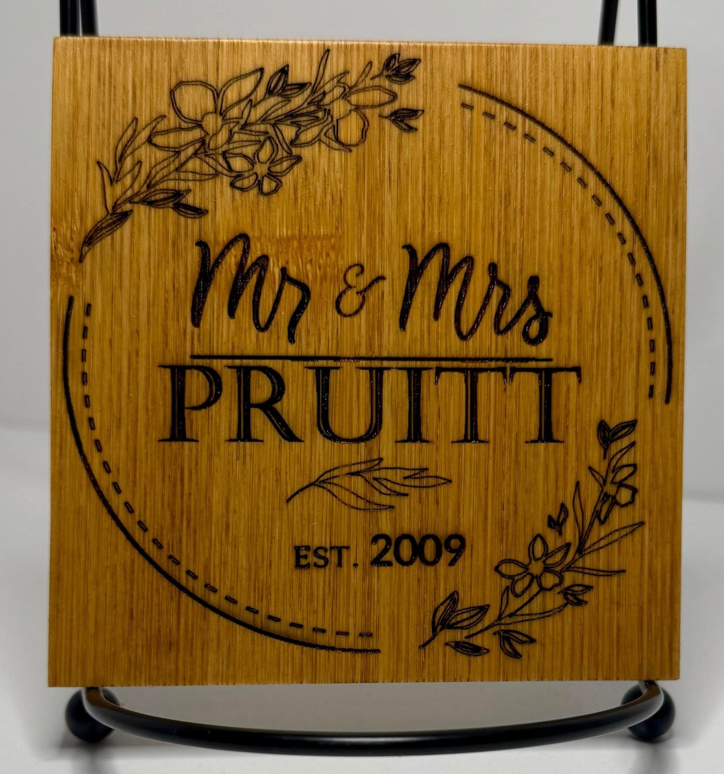 Personalized Wooden Coasters Optional QR Code Monogram Family Wedding Anniversary