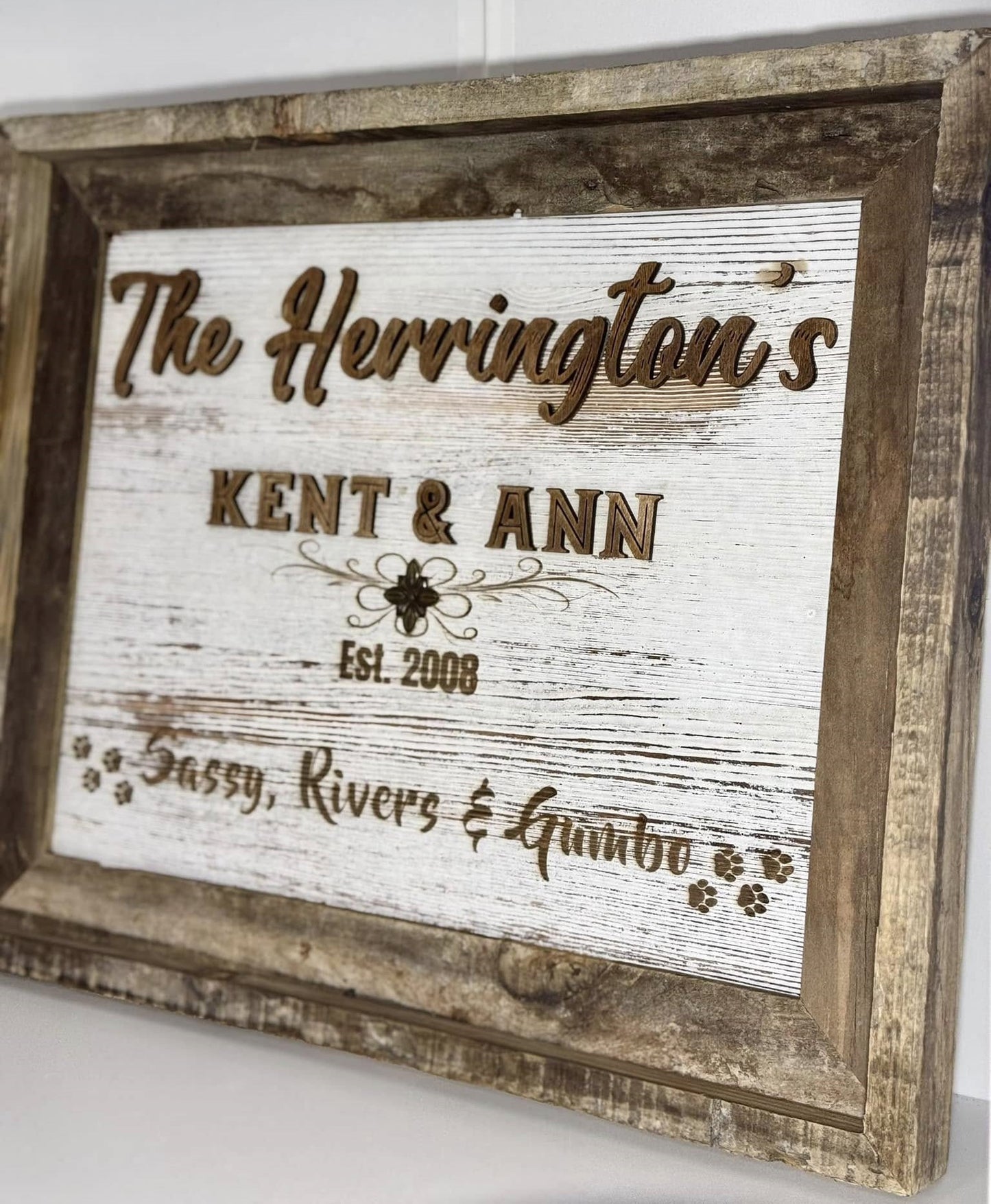 Custom Personalized Whitewash Rustic Wood Family Name Sign 11"x14"