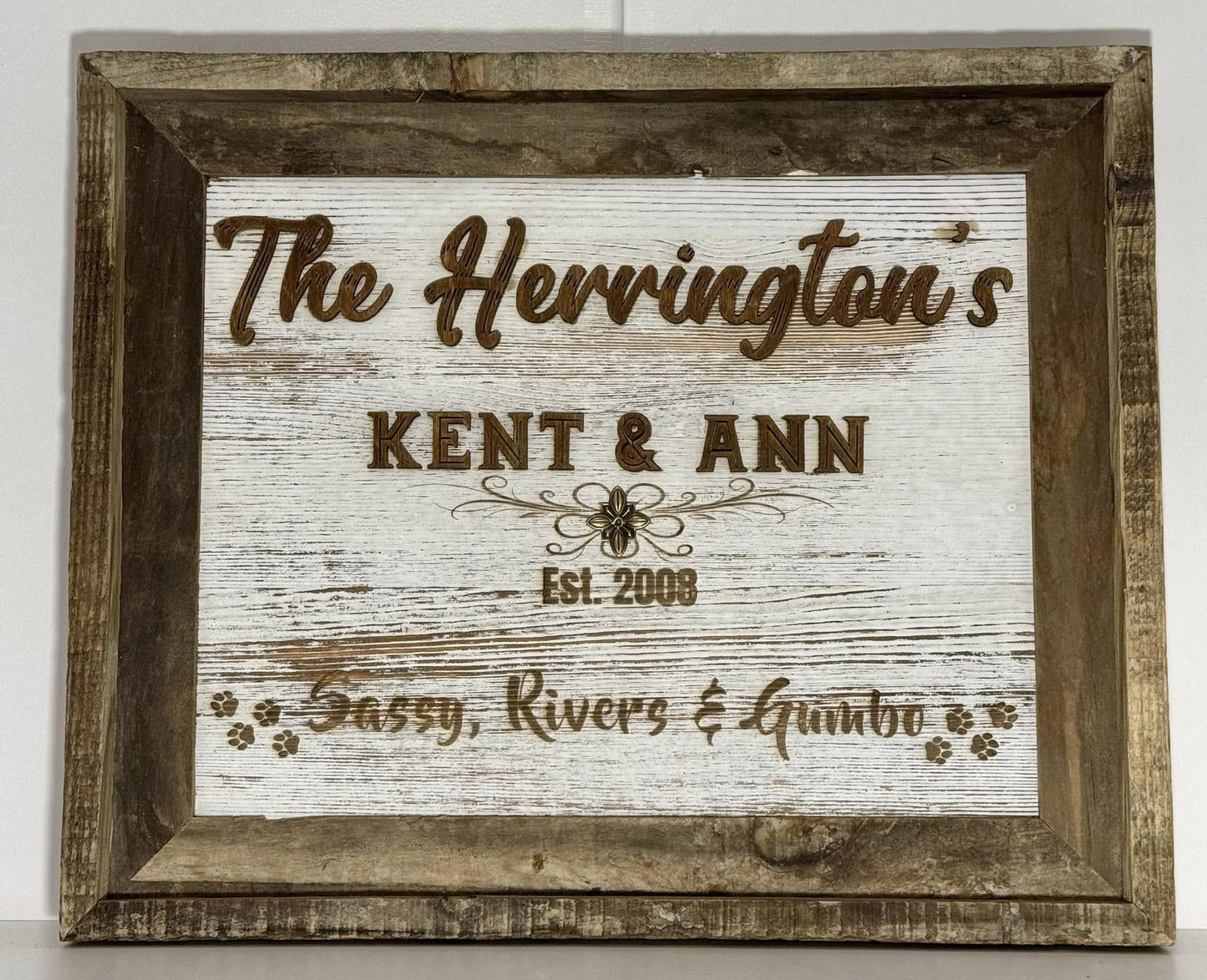 Custom Personalized Whitewash Rustic Wood Family Name Sign 11"x14"