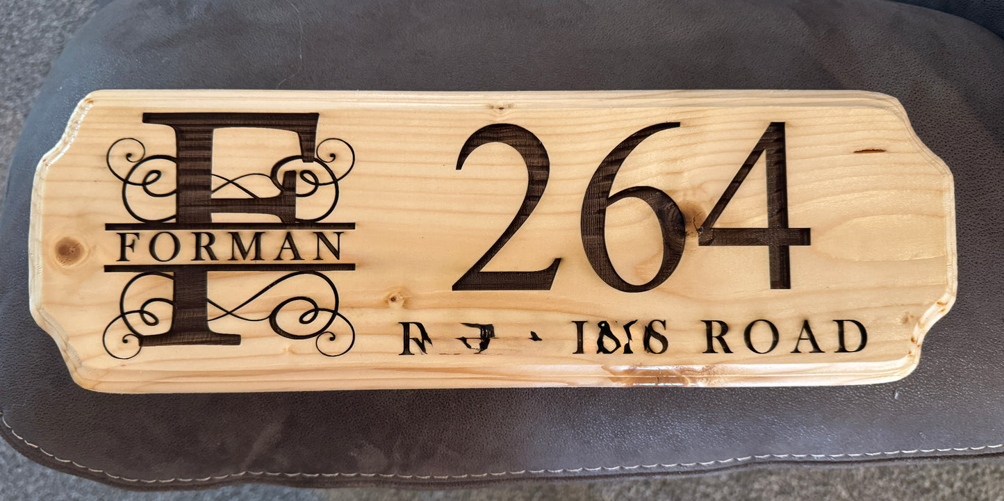 Monogram Name and Address Wooden Sign Plaque
