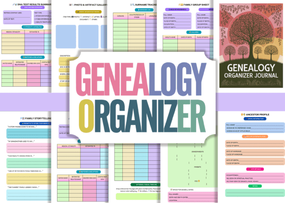 Genealogy Organizer Journal 120 Page Editable PDF Digital Download