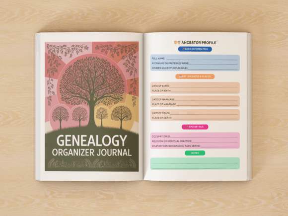 Genealogy Organizer Journal 120 Page Editable PDF Digital Download