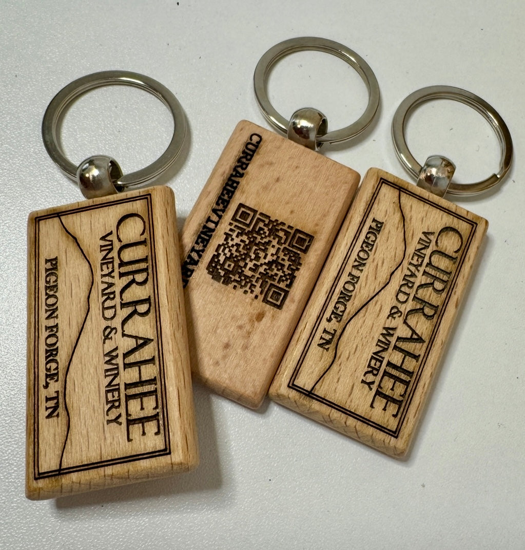Business Name and QR Code Personalized Wooden Keychain 2 Sides with Bulk Options