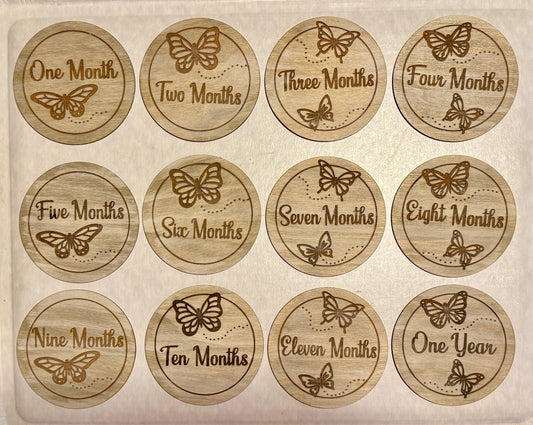 Custom Wooden Baby Monthly Milestone Discs with Butterflies