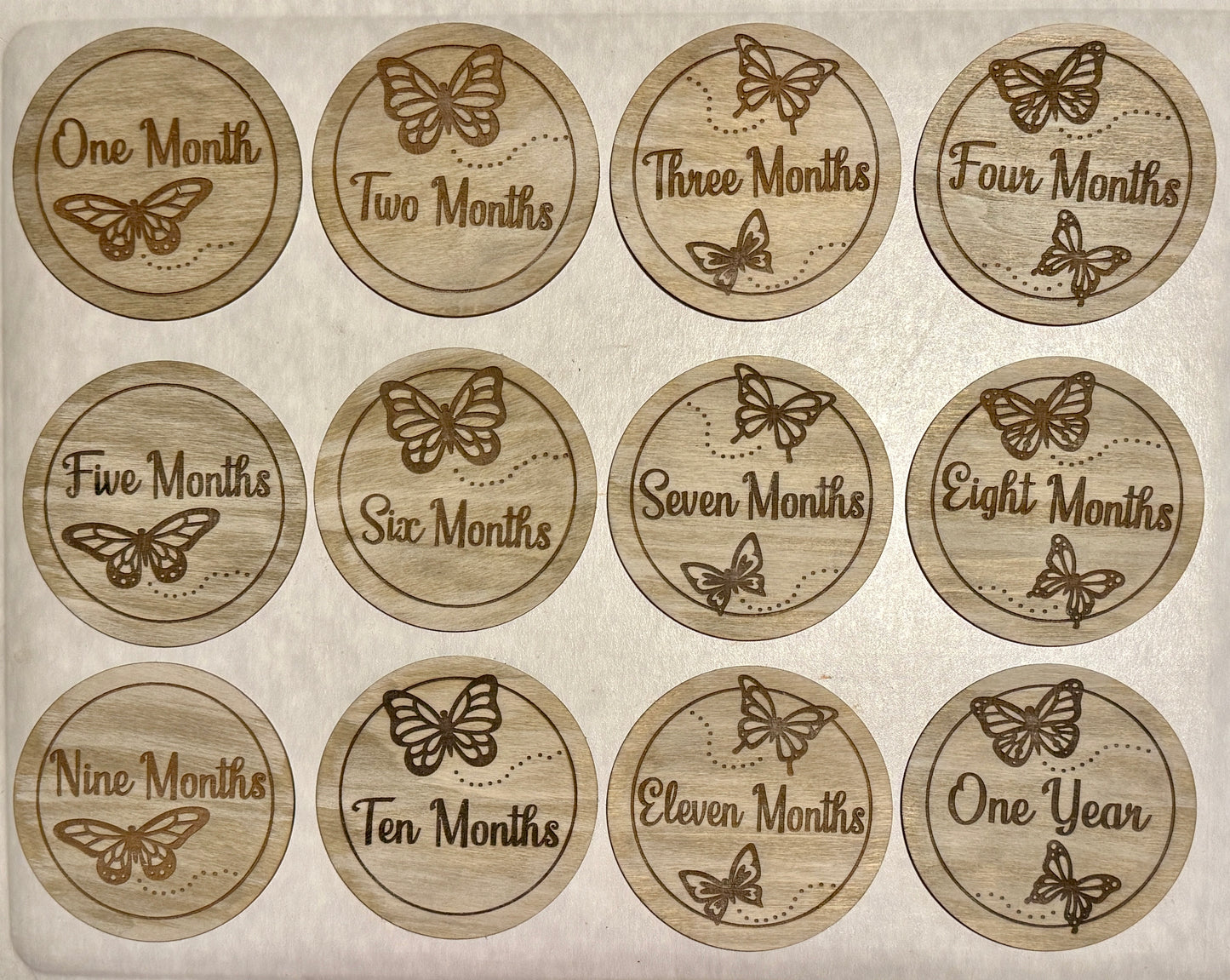 Custom Wooden Baby Monthly Milestone Discs with Butterflies