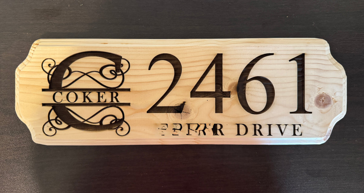 Monogram Name and Address Wooden Sign Plaque