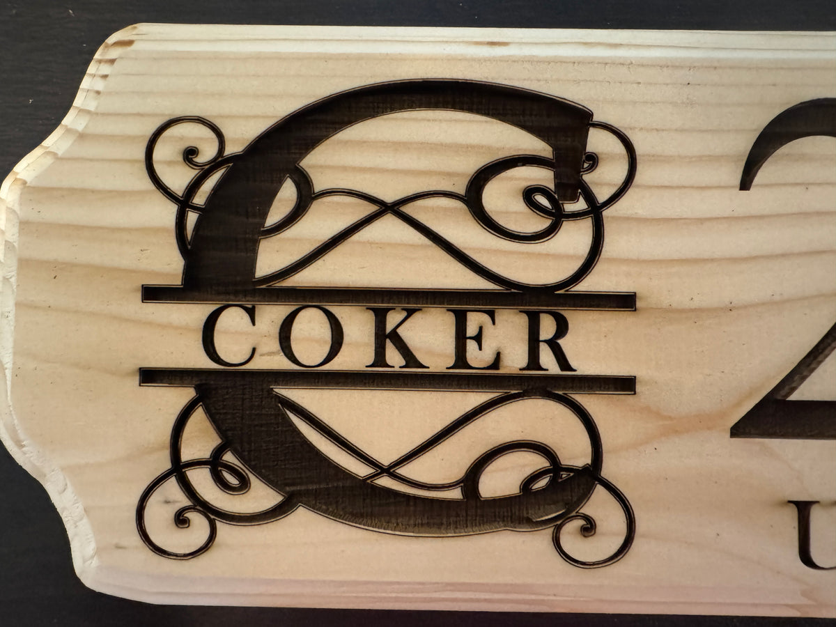 Monogram Name and Address Wooden Sign Plaque