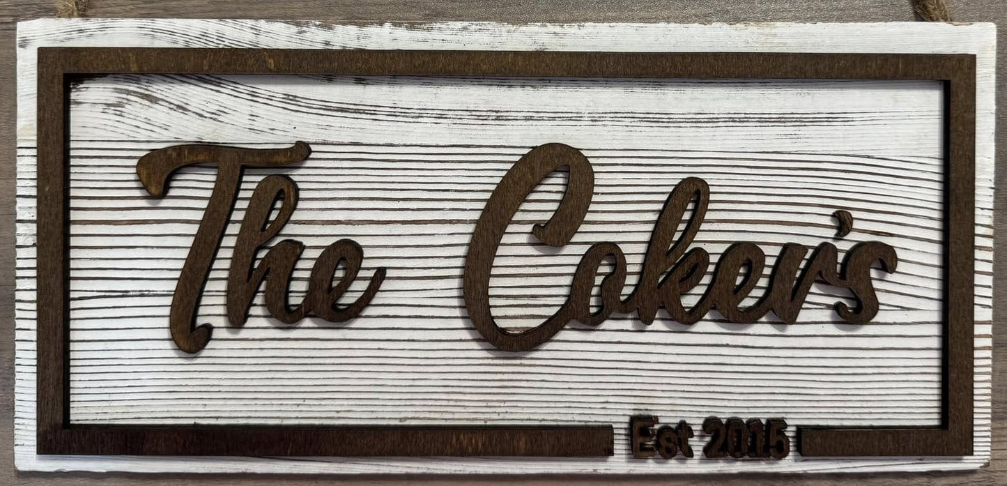 Personalized Whitewash or Barn Wood Family Last Name Sign with Established Date