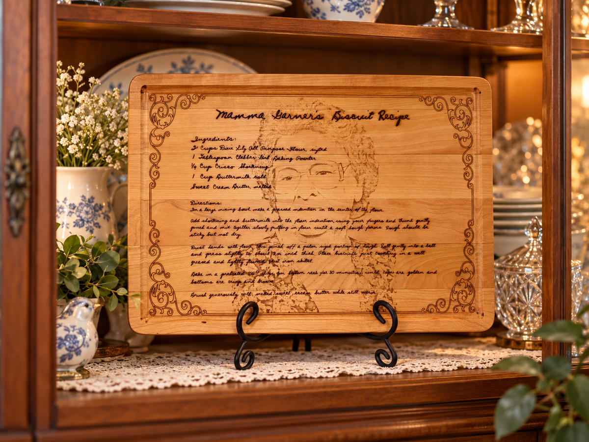 Personalized Handwritten Recipe & Photo Cutting Board Cherry Heirloom Keepsake