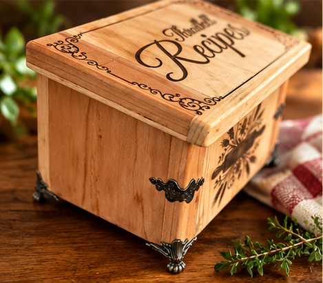 Personalized Cedar Custom Engraved Recipe Card Holder Box
