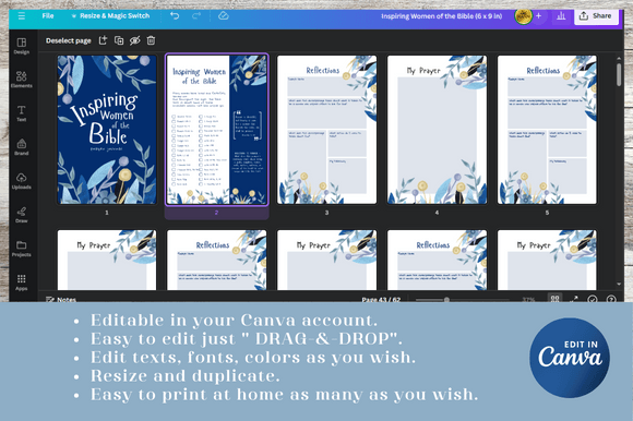 Prayer & Devotional Journal Inspiring Women of the Bible Editable & Printable Download