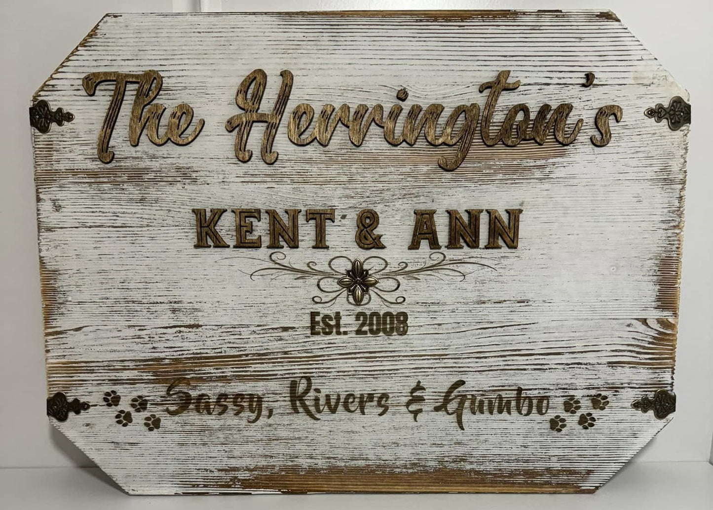 Custom Personalized Whitewash Rustic Wood Family Name Sign 11"x14"