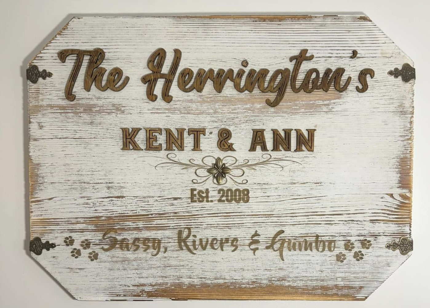 Custom Personalized Whitewash Rustic Wood Family Name Sign 11"x14"