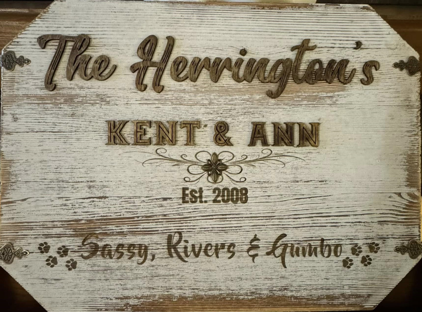 Custom Personalized Whitewash Rustic Wood Family Name Sign 11"x14"