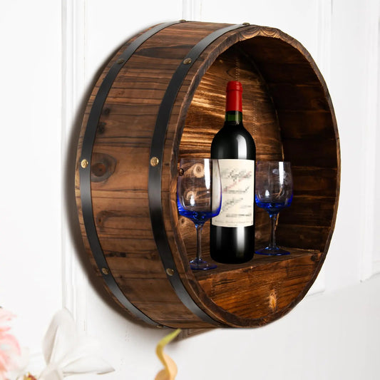 Whiskey Barrel Shelf Wall Mount Wine Rack Vintage