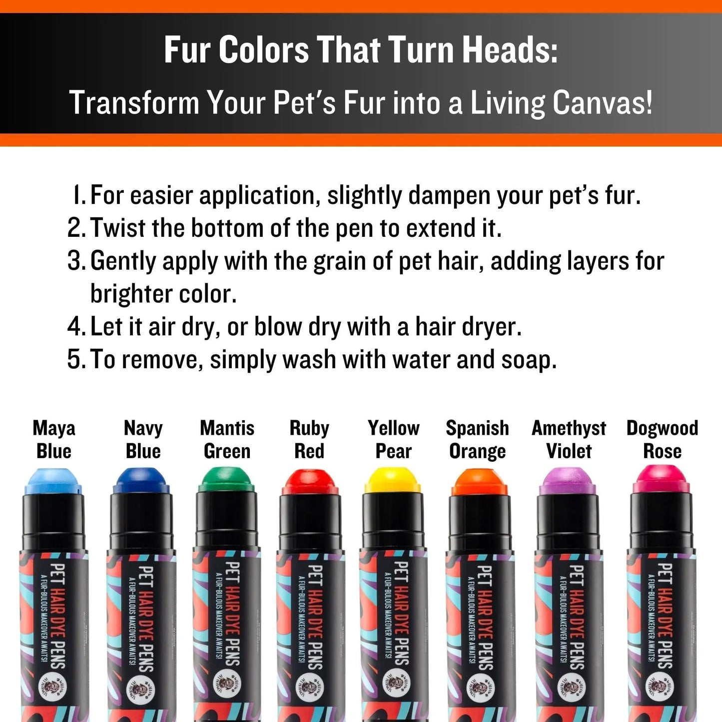 Dog Hair Dye 8 Colors Safe Non Toxic Temporary Pens