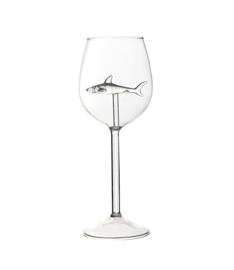 Crystal Shark Wine Glass with Glass Shark Inside Goblet