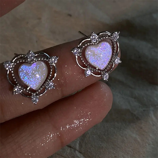 Glitter Rhinestone Heart Earrings