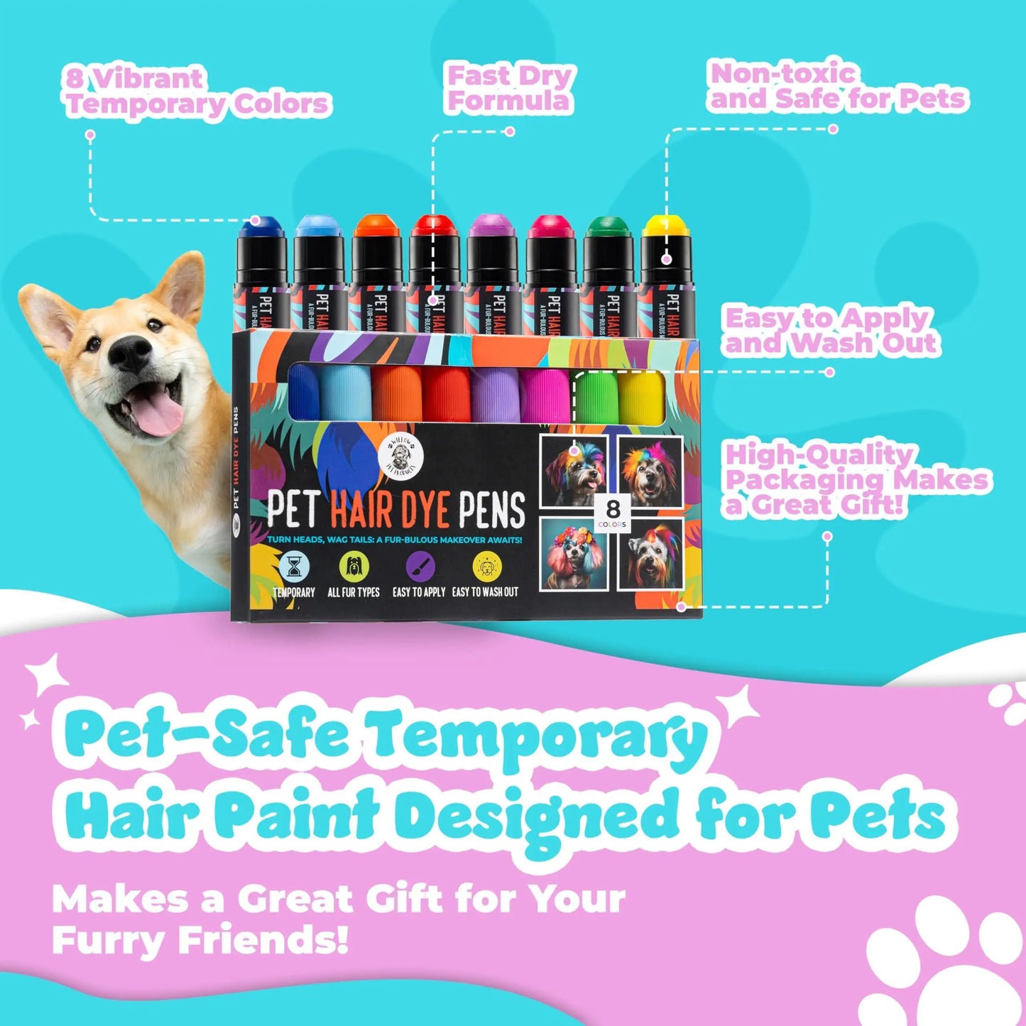 Dog Hair Dye 8 Colors Safe Non Toxic Temporary Pens